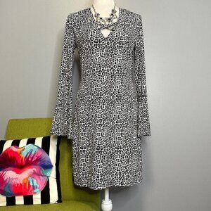 Michael Kors Black White Leopard Animal Print Jersey Sheath Dress Work Cocktail